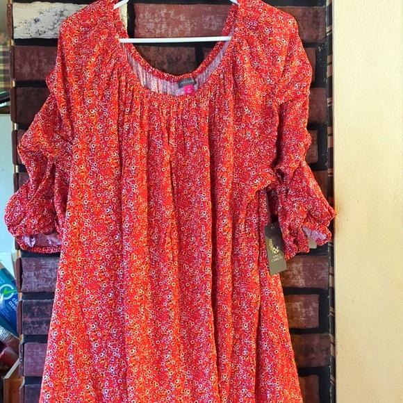 Vince Camuto NWT Red Floral Dress 3X - Picture 1 of 7